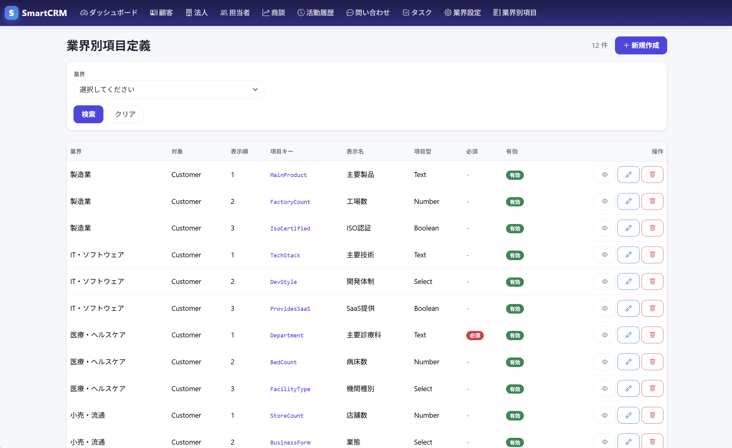 業界別項目定義