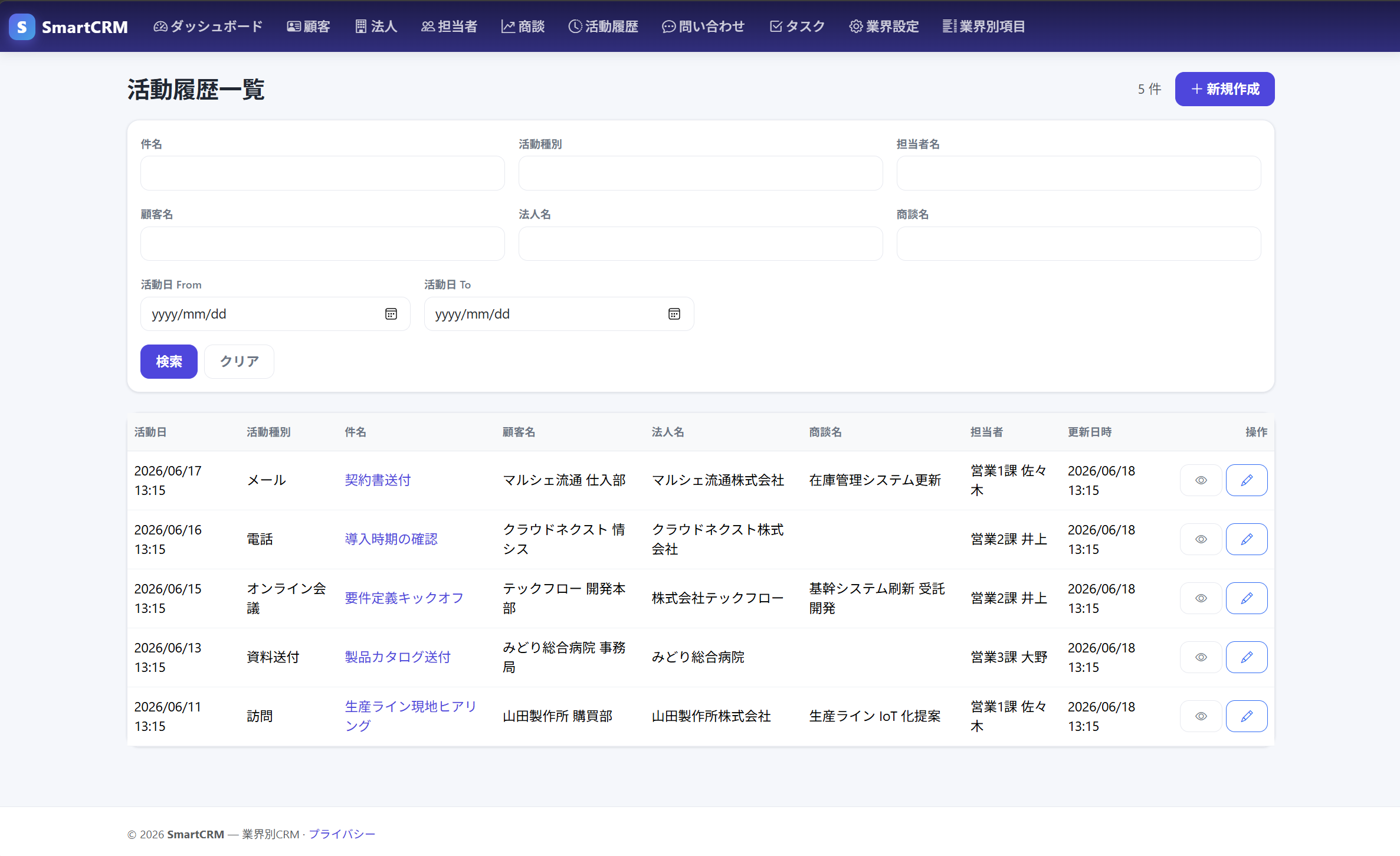 活動履歴一覧