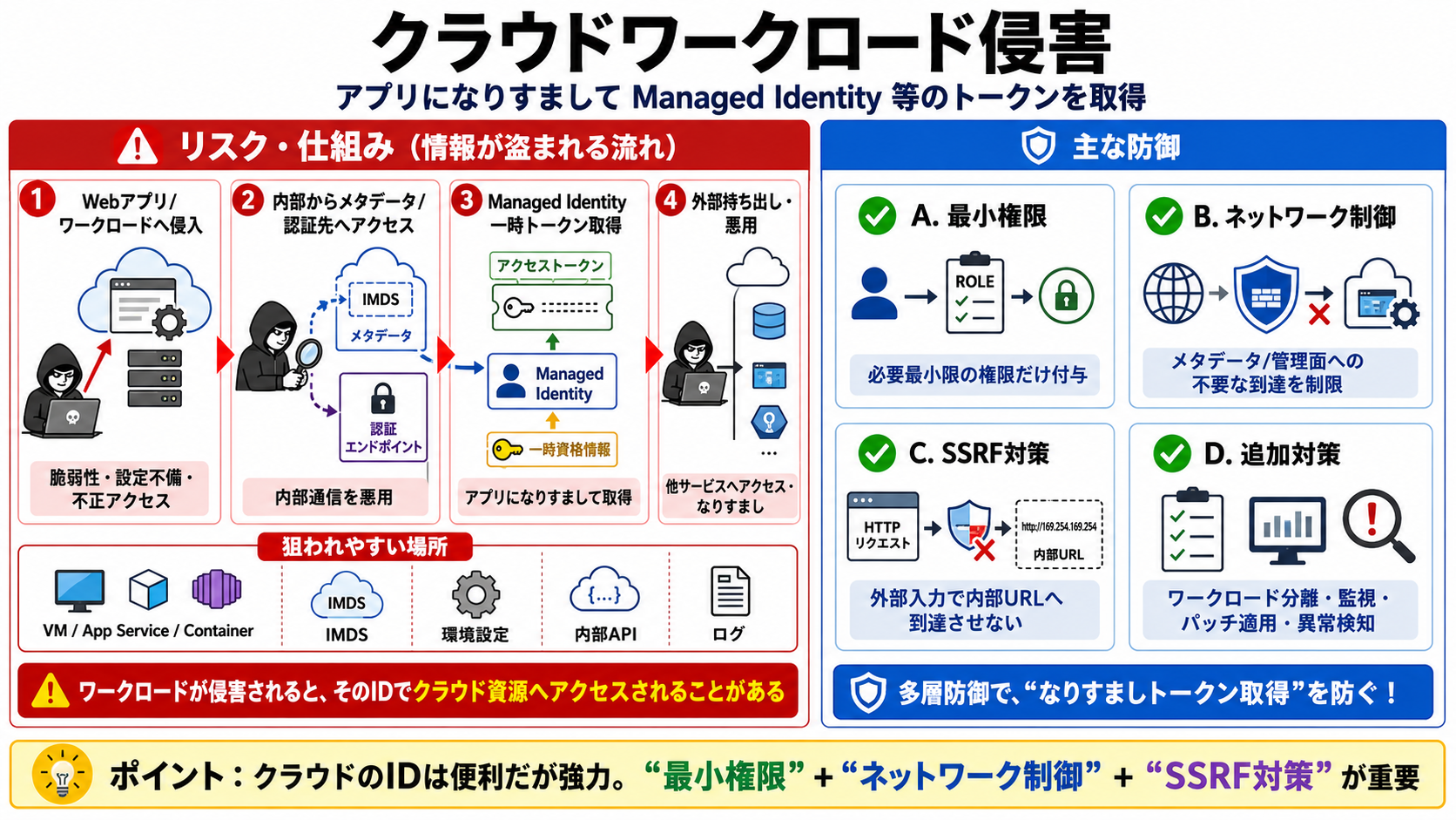 침해된 클라우드 워크로드가 Managed Identity 토큰을 취득하는 그림